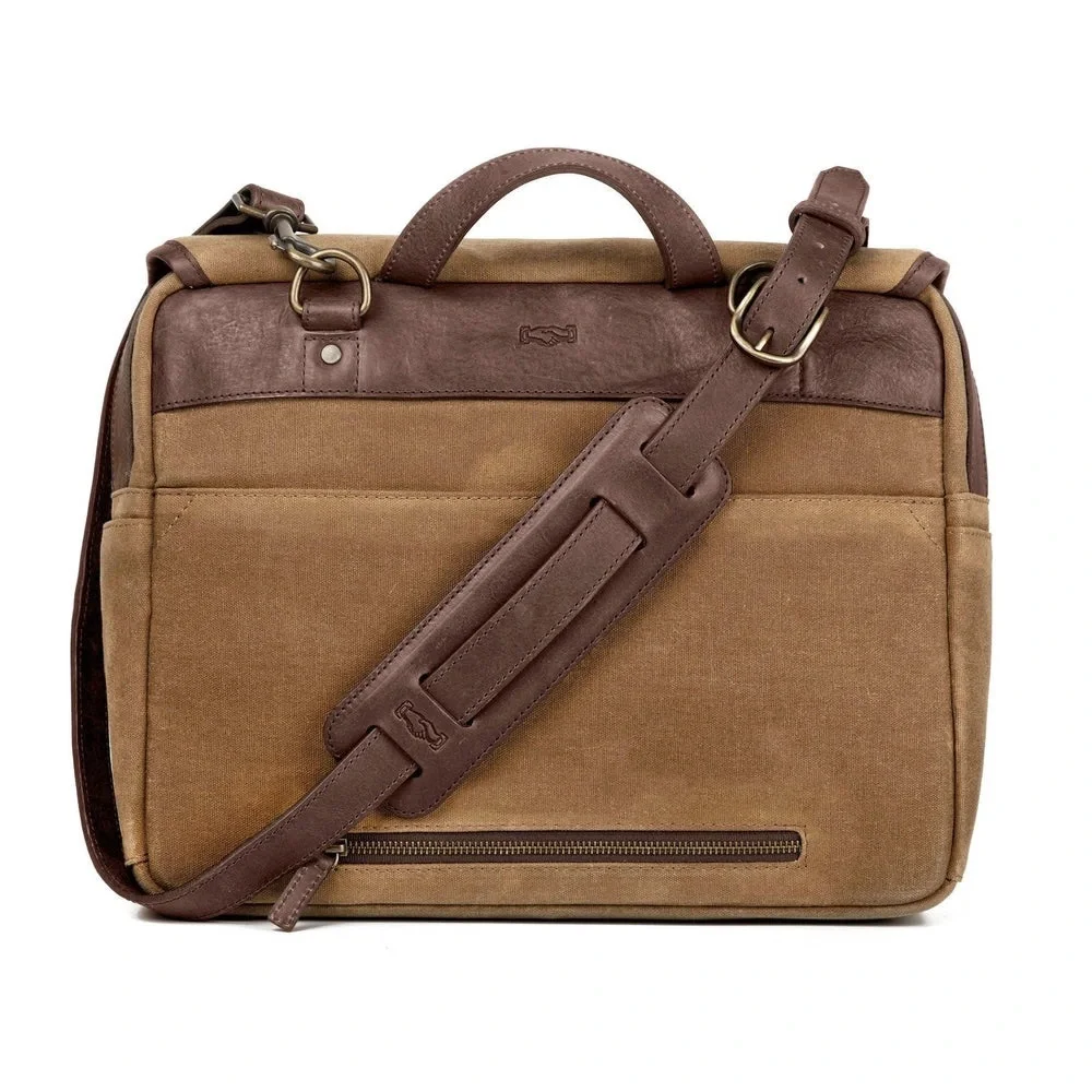 Mission Mercantile Campaign Waxed Canvas Messenger Bag Leather Briefcase